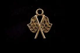 12mm Race Car Checkered Flag Charm, Vintage Gold, pack of 6