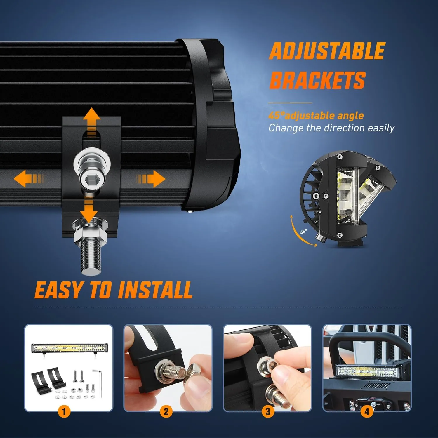20 Inch 420W Side Shooter Quadruple Row Spot Flood LED Light Bar | 16AWG Wire 5Pin Switch