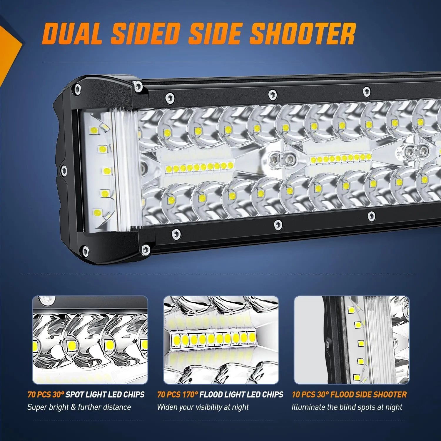 20 Inch 420W Side Shooter Quadruple Row Spot Flood LED Light Bar | 16AWG Wire 5Pin Switch