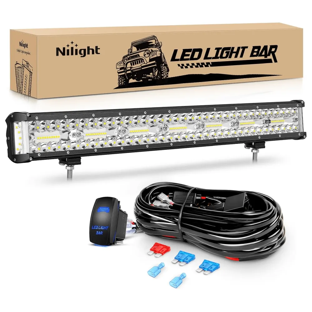 20 Inch 420W Side Shooter Quadruple Row Spot Flood LED Light Bar | 16AWG Wire 5Pin Switch