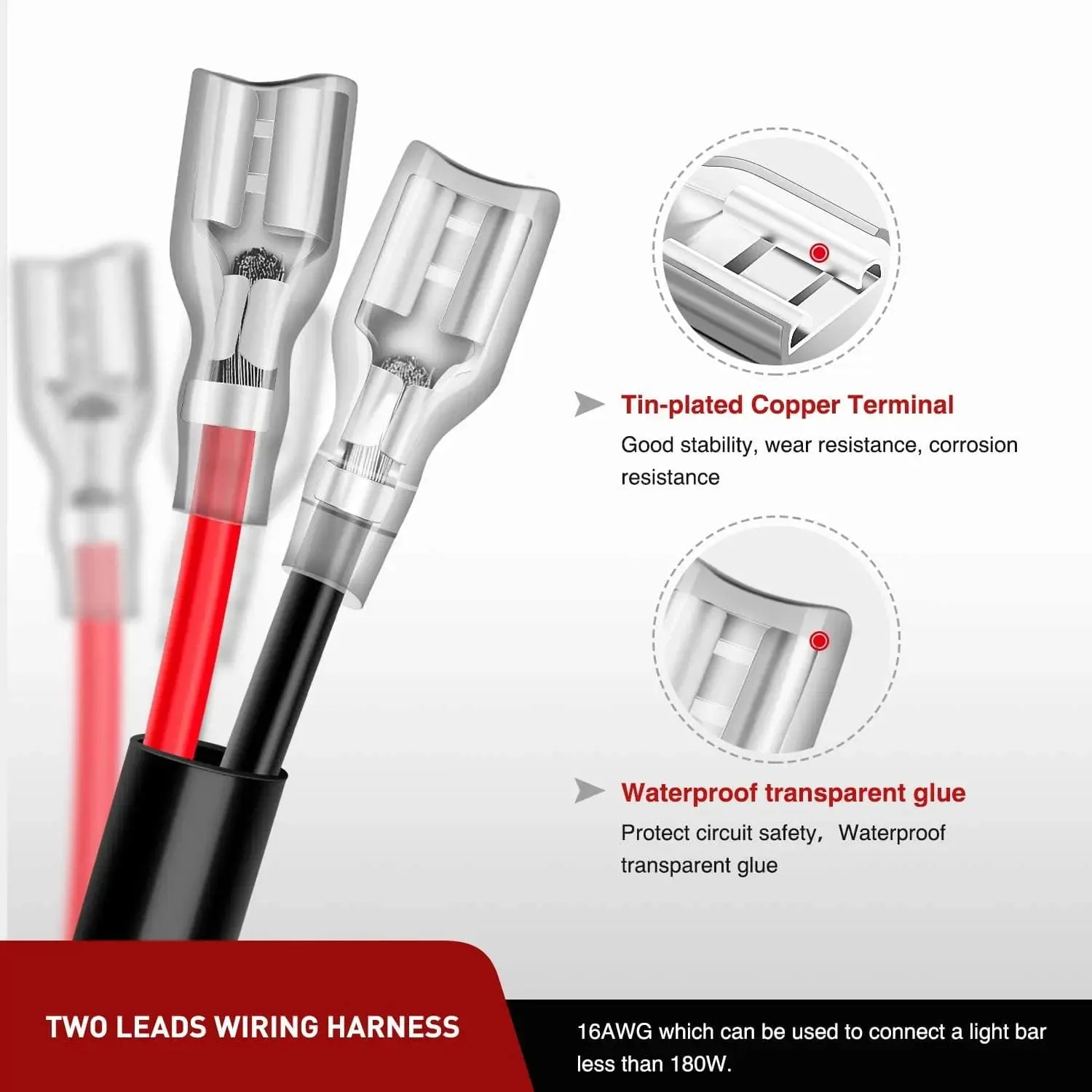 2PCS 16AWG 3FT Wire Extension Kit 1 lead to 2 leads For LED Light Bar/Led Pods/LED Work Light