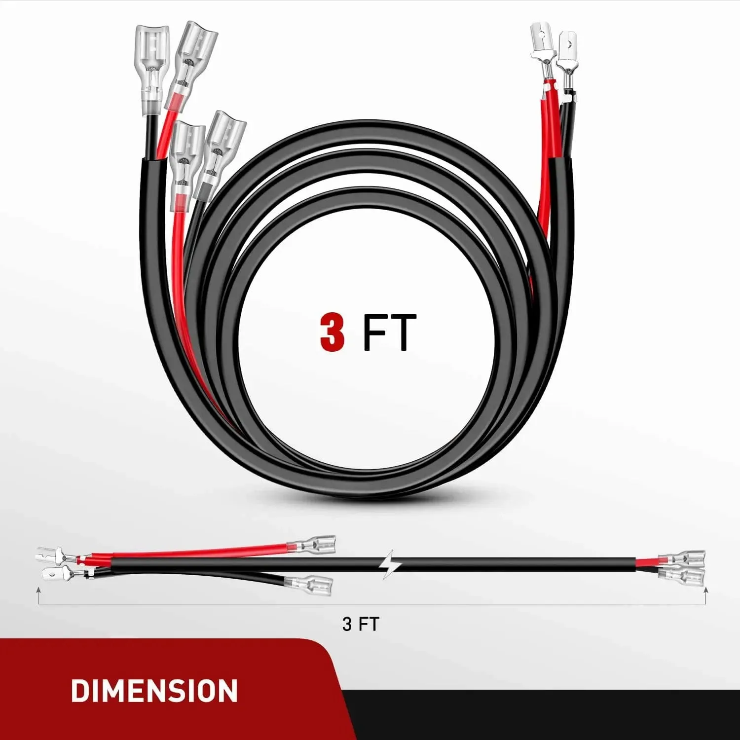 2PCS 16AWG 3FT Wire Extension Kit 1 lead to 2 leads For LED Light Bar/Led Pods/LED Work Light