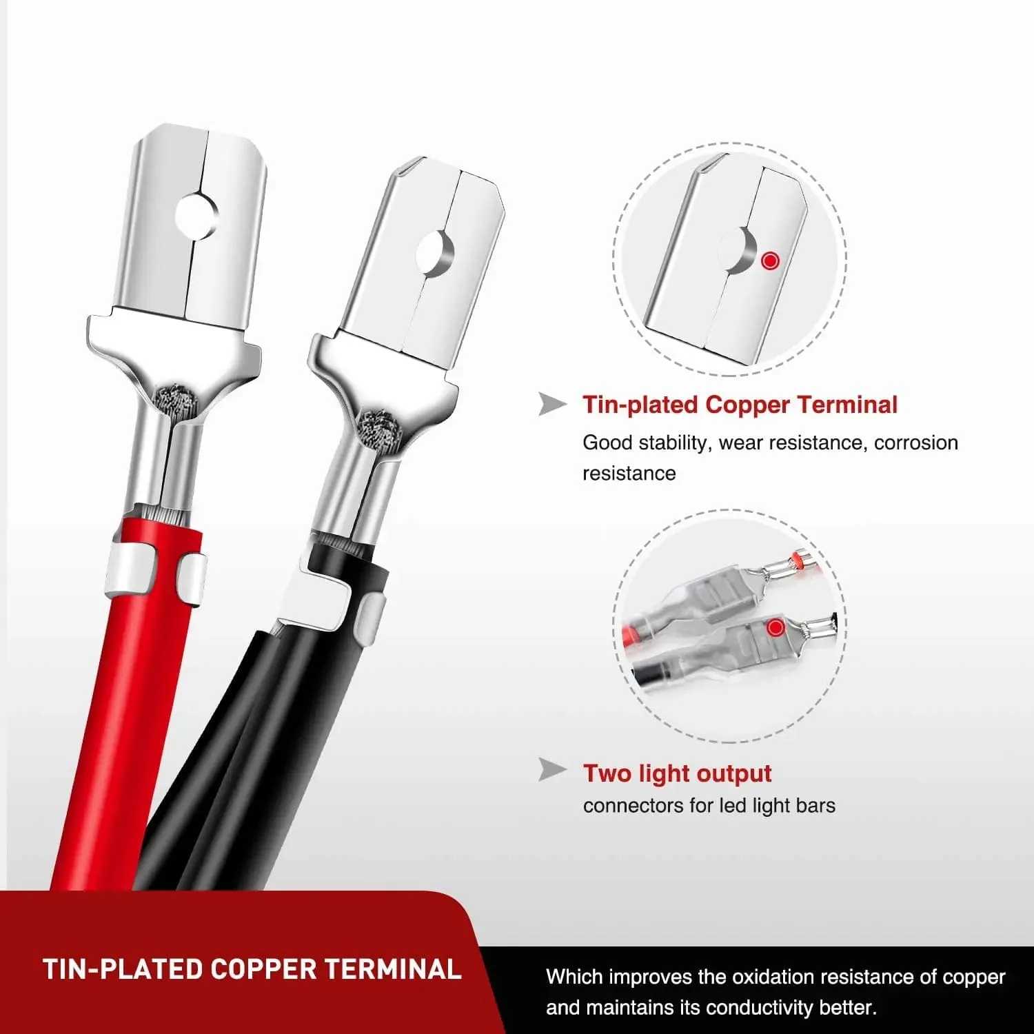 2PCS 16AWG 3FT Wire Extension Kit 1 lead to 2 leads For LED Light Bar/Led Pods/LED Work Light