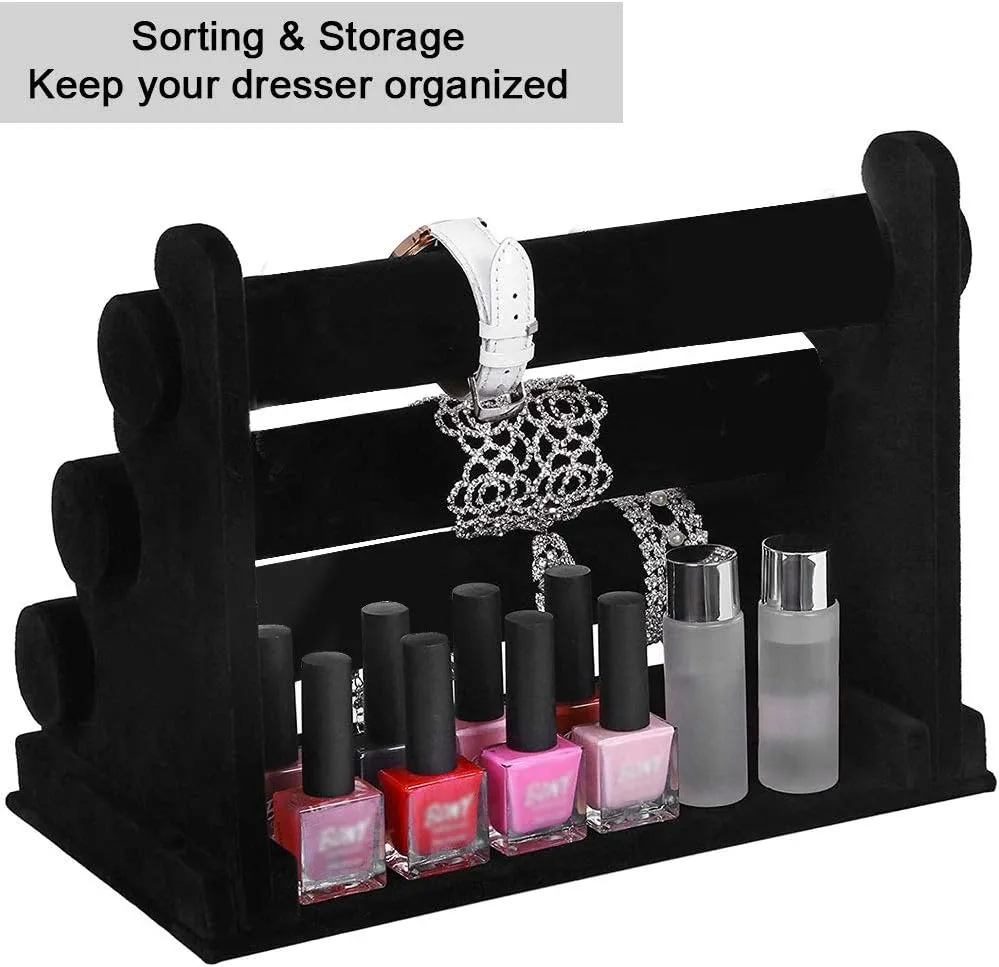 3 Tier Black Velvet Watch & Jewellery Stand