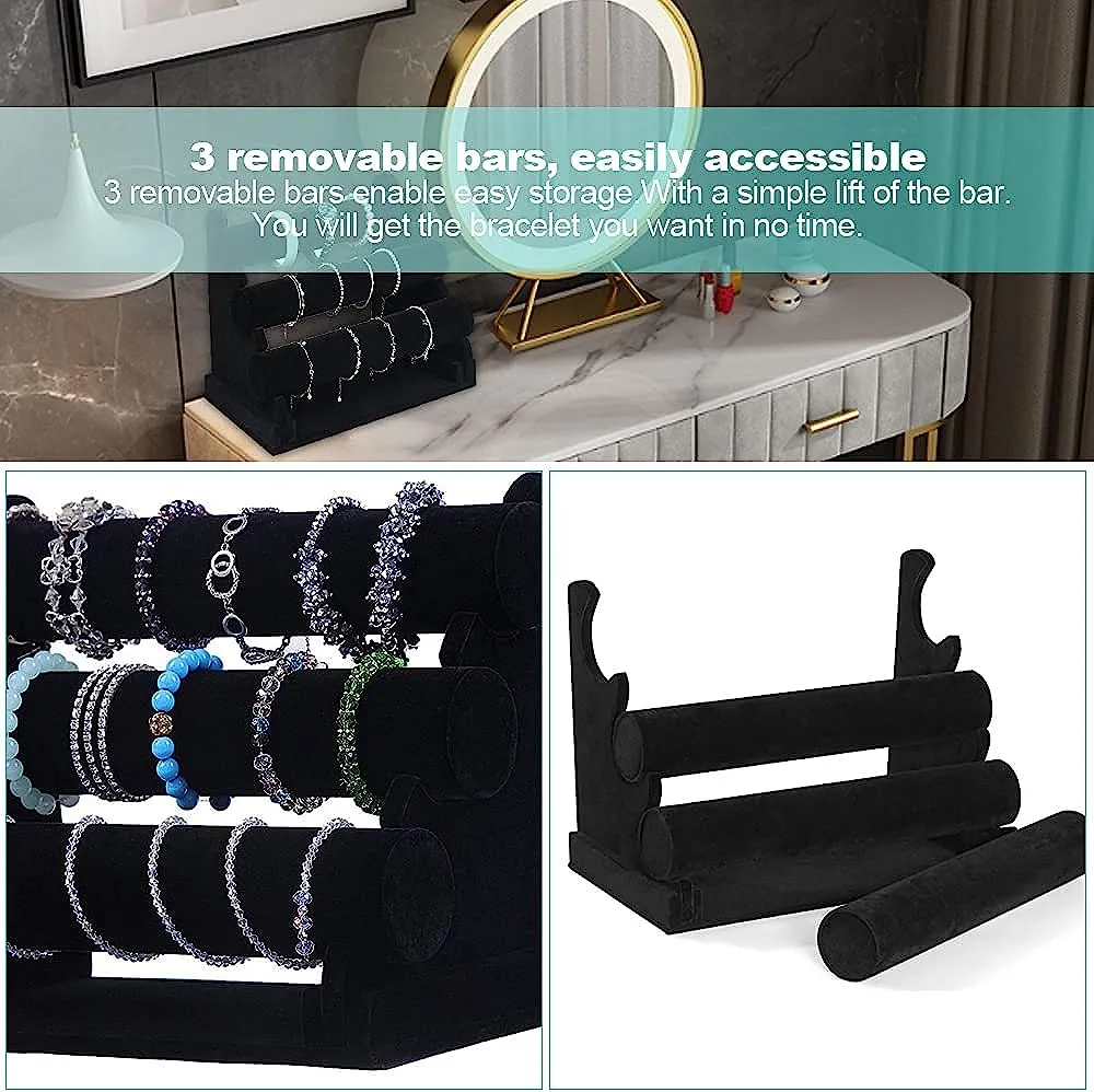 3 Tier Black Velvet Watch & Jewellery Stand