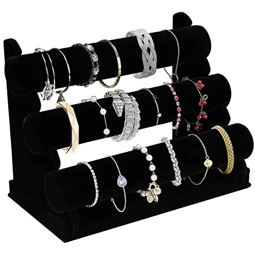 3 Tier Black Velvet Watch & Jewellery Stand