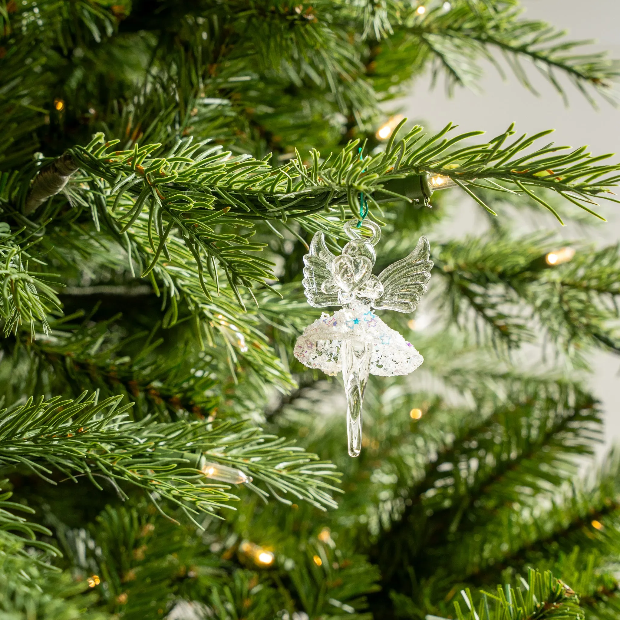 3" Angels With White Glitter Ornament Set Of 12