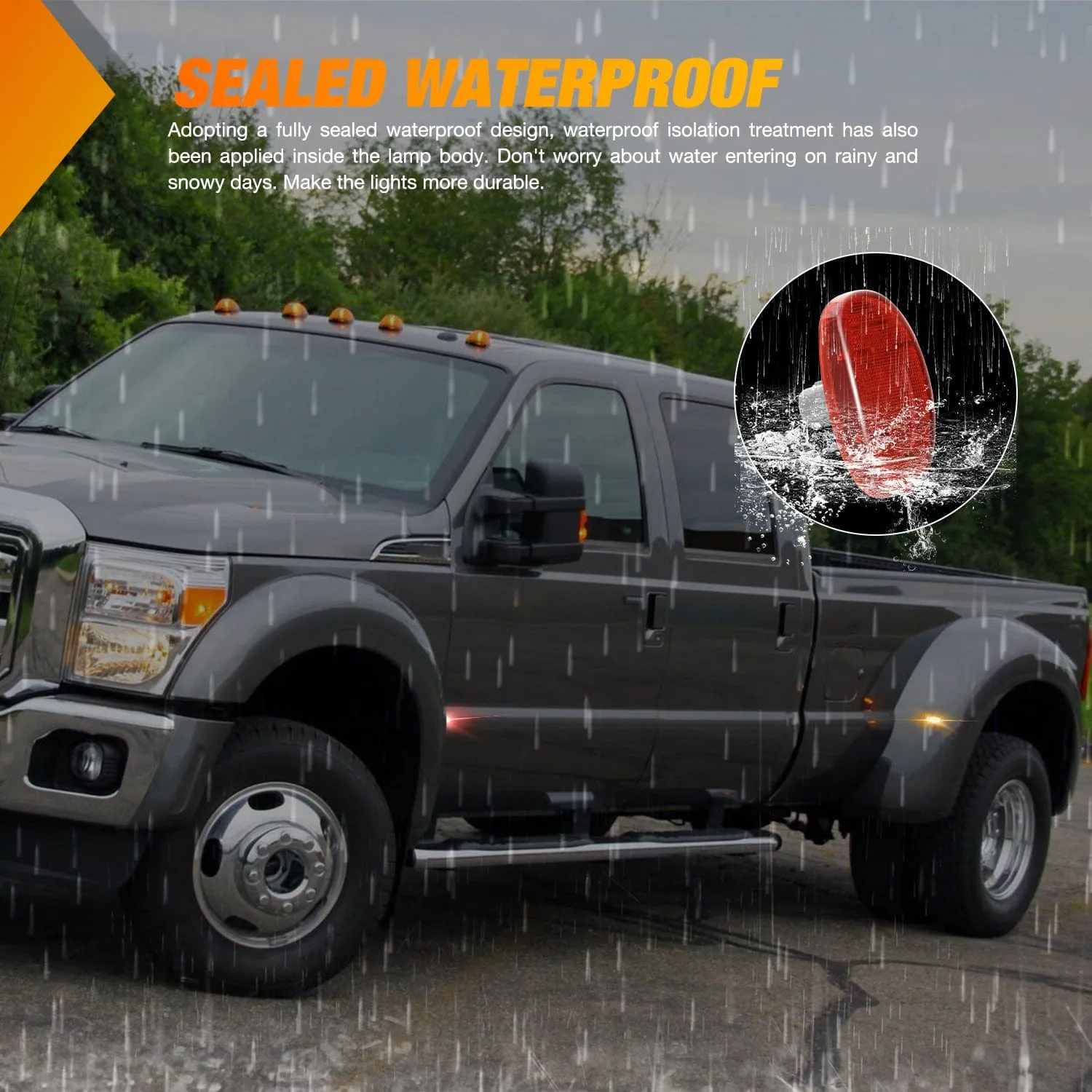 4 PCS 3 LED Red Amber Wheel Fender Side Marker Lights Compatible With 2011-2016 F250 F350 F450 F550 Super Duty