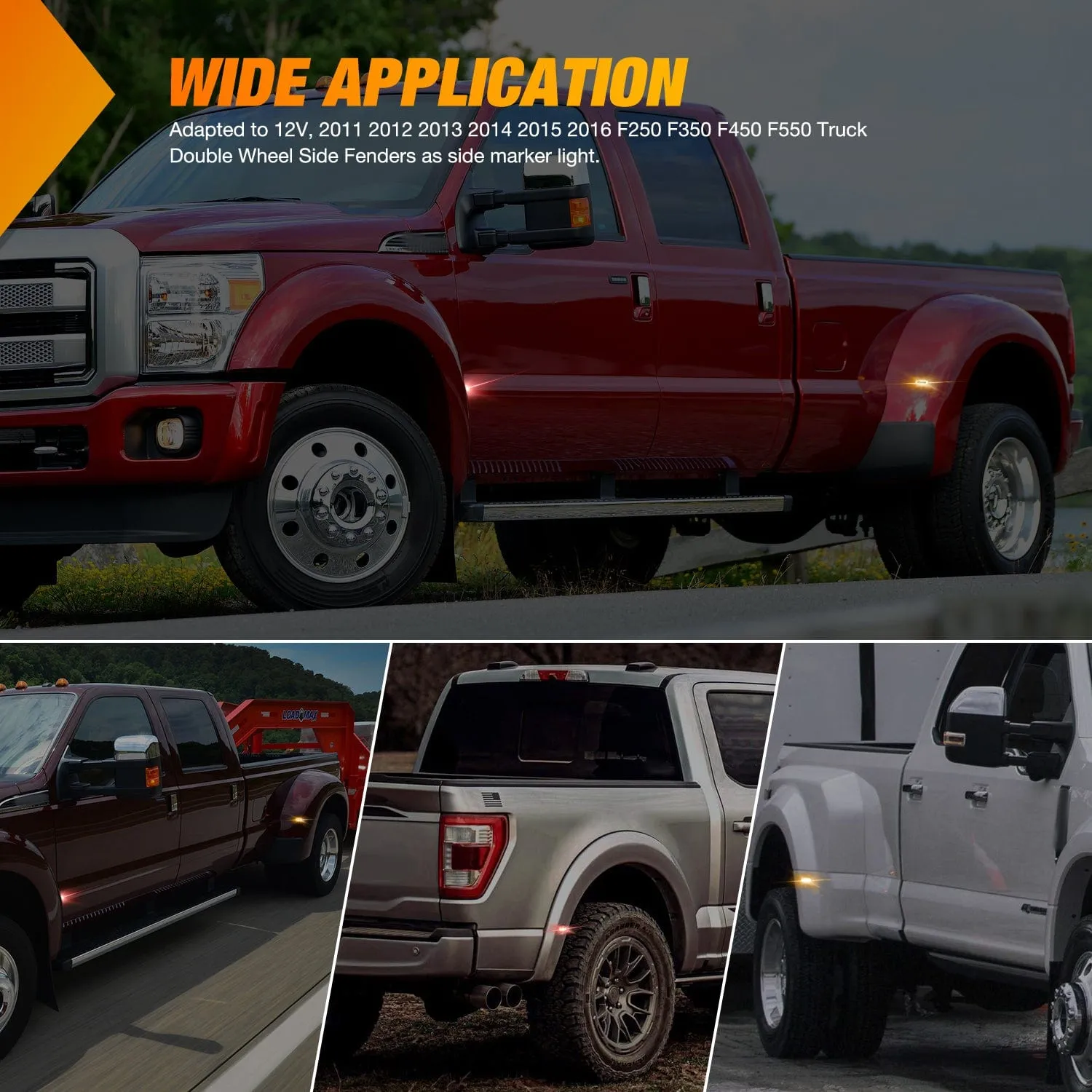 4 PCS 3 LED Red Amber Wheel Fender Side Marker Lights Compatible With 2011-2016 F250 F350 F450 F550 Super Duty