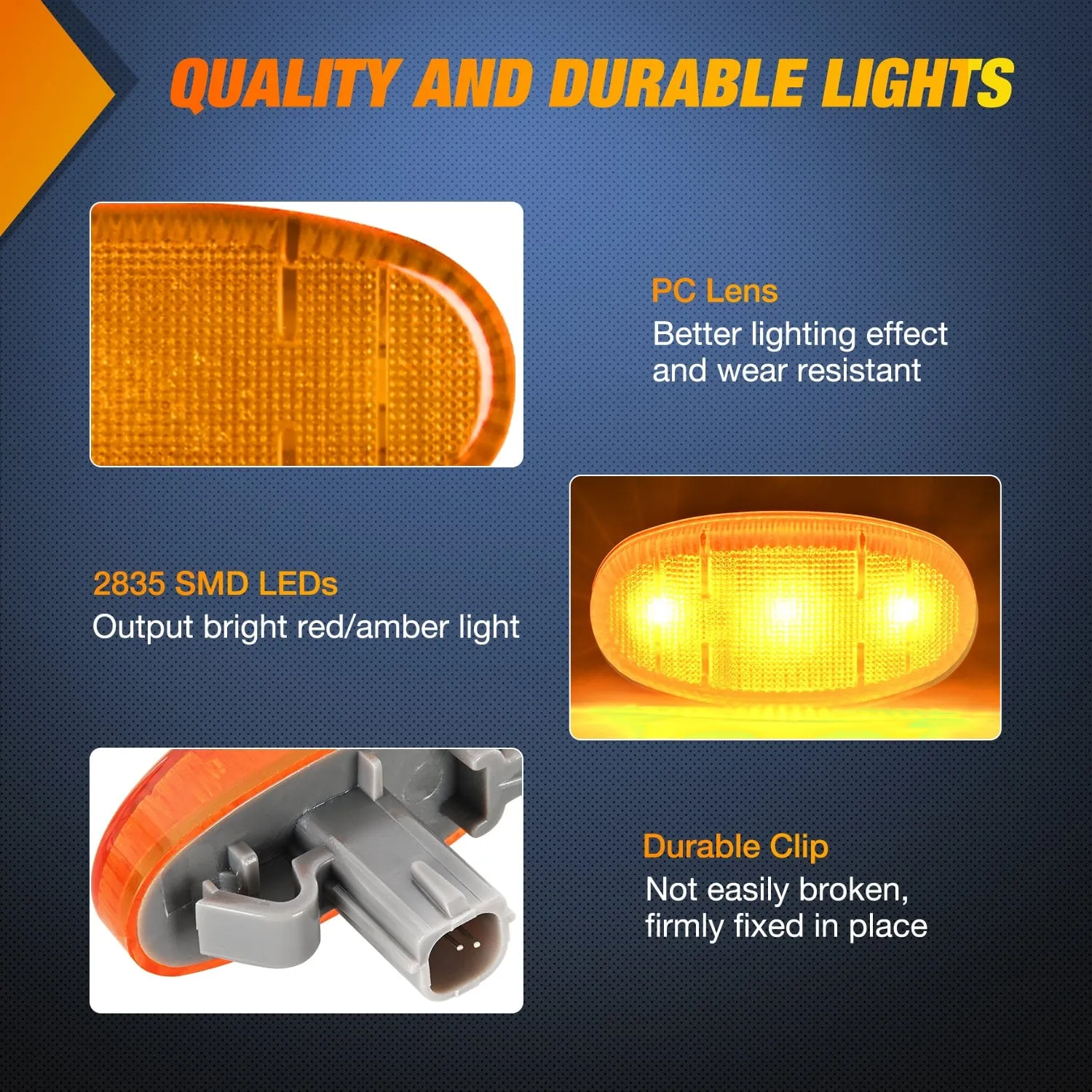 4 PCS 3 LED Red Amber Wheel Fender Side Marker Lights Compatible With 2011-2016 F250 F350 F450 F550 Super Duty