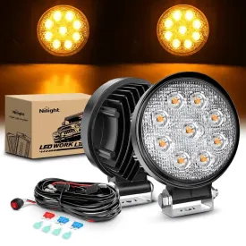 4.5 Inch 27W Round Amber Spot Led Work Lights (Pair) | 16AWG Wire 3Pin Switch