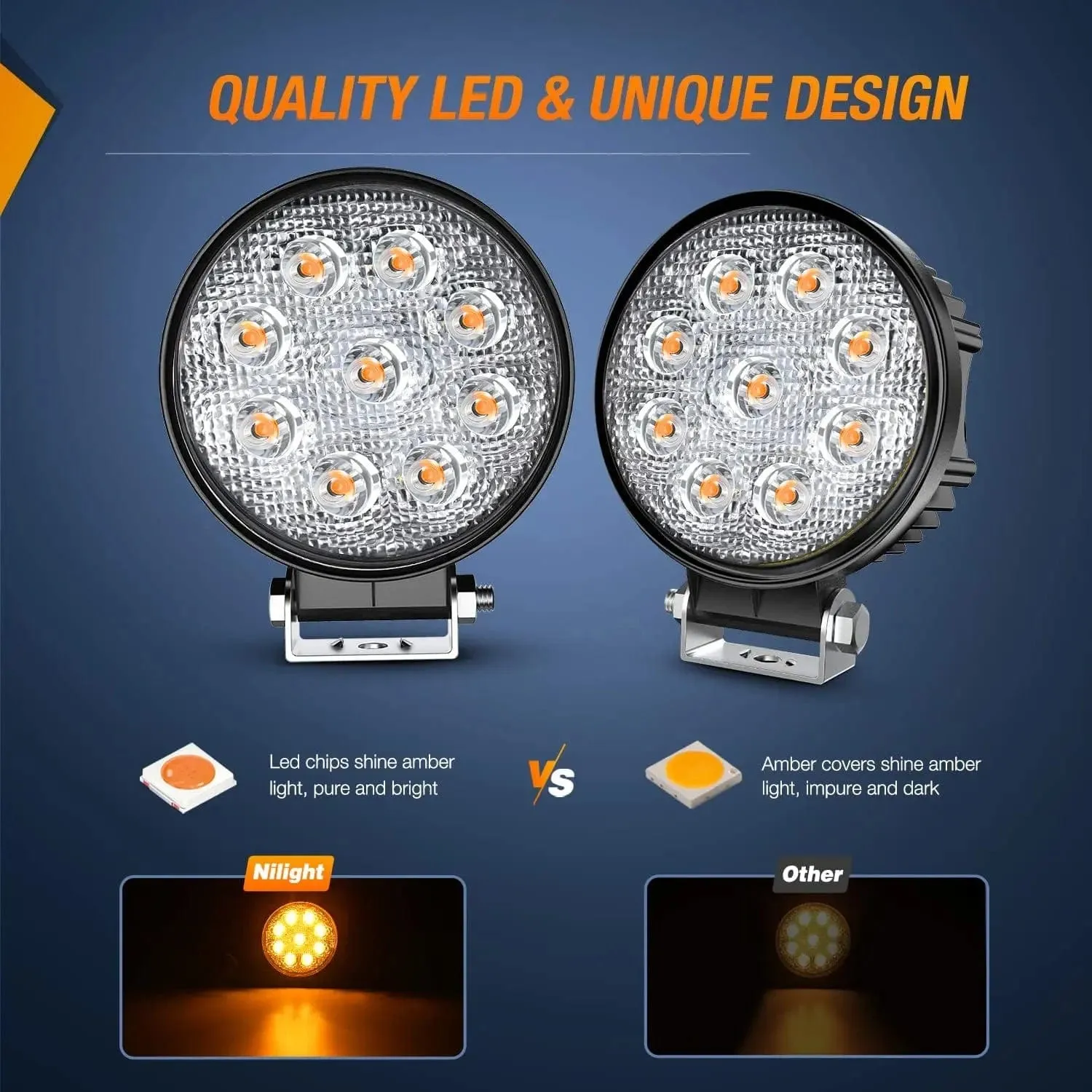 4.5 Inch 27W Round Amber Spot Led Work Lights (Pair) | 16AWG Wire 3Pin Switch