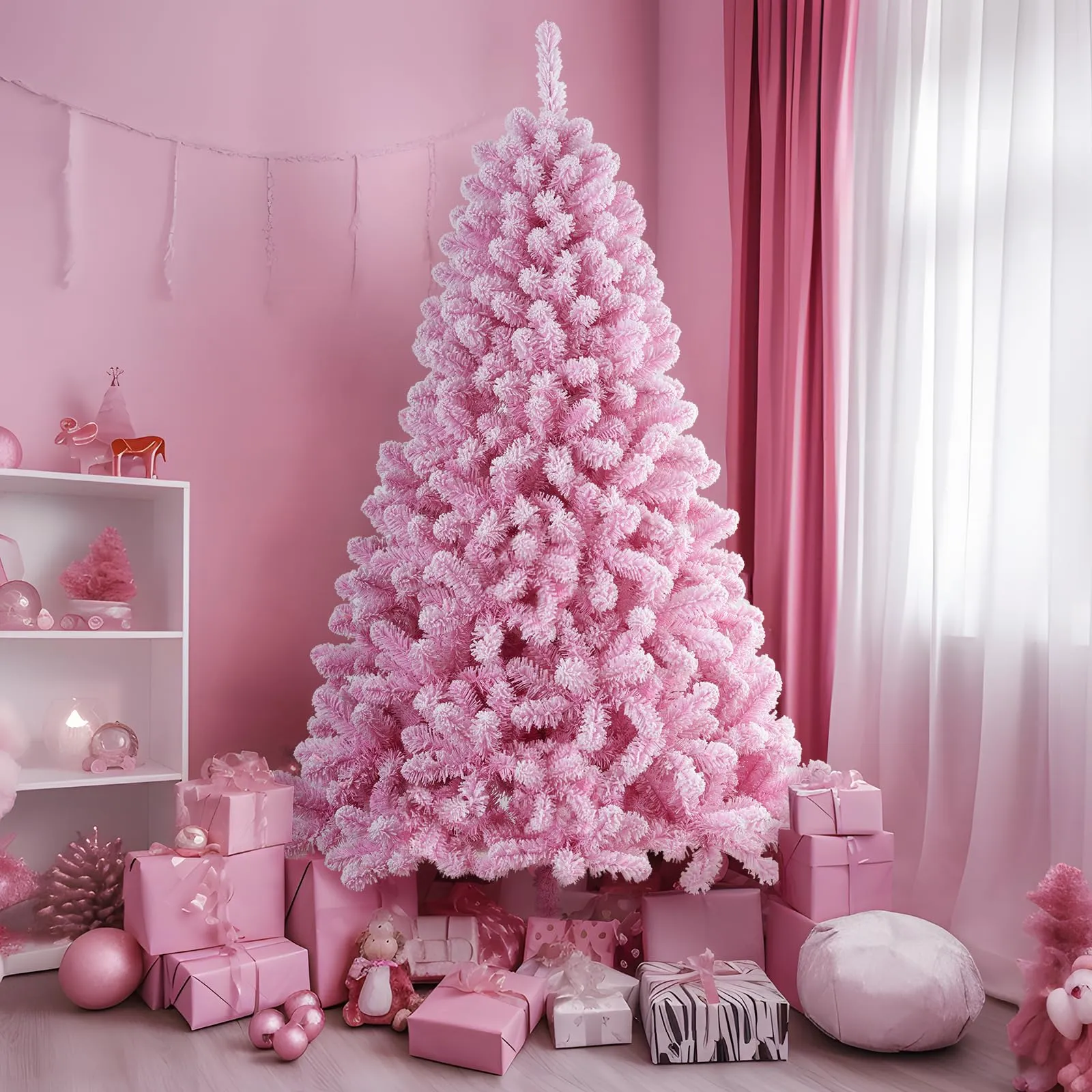 4ft Prelit Multi-Color RGB Lights Snow Flocked Artificial Holiday Christmas Tree with Remote