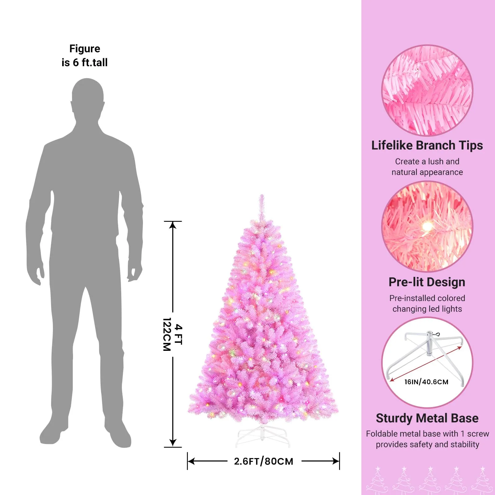 4ft Prelit Warm White & Color LED Changing Lights Premium Artificial Hinged Christmas Tree with Remote