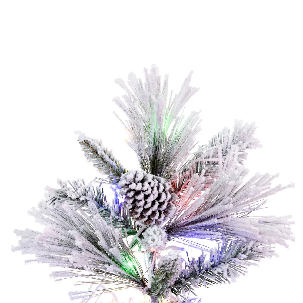 5.5' x 36" Flocked Atka Pine Artificial Xmas Tree 3mm LED Color Changing Lights