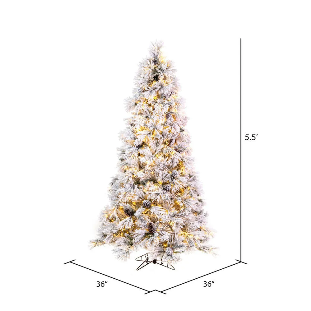 5.5' x 36" Flocked Atka Pine Artificial Xmas Tree 3mm LED Color Changing Lights