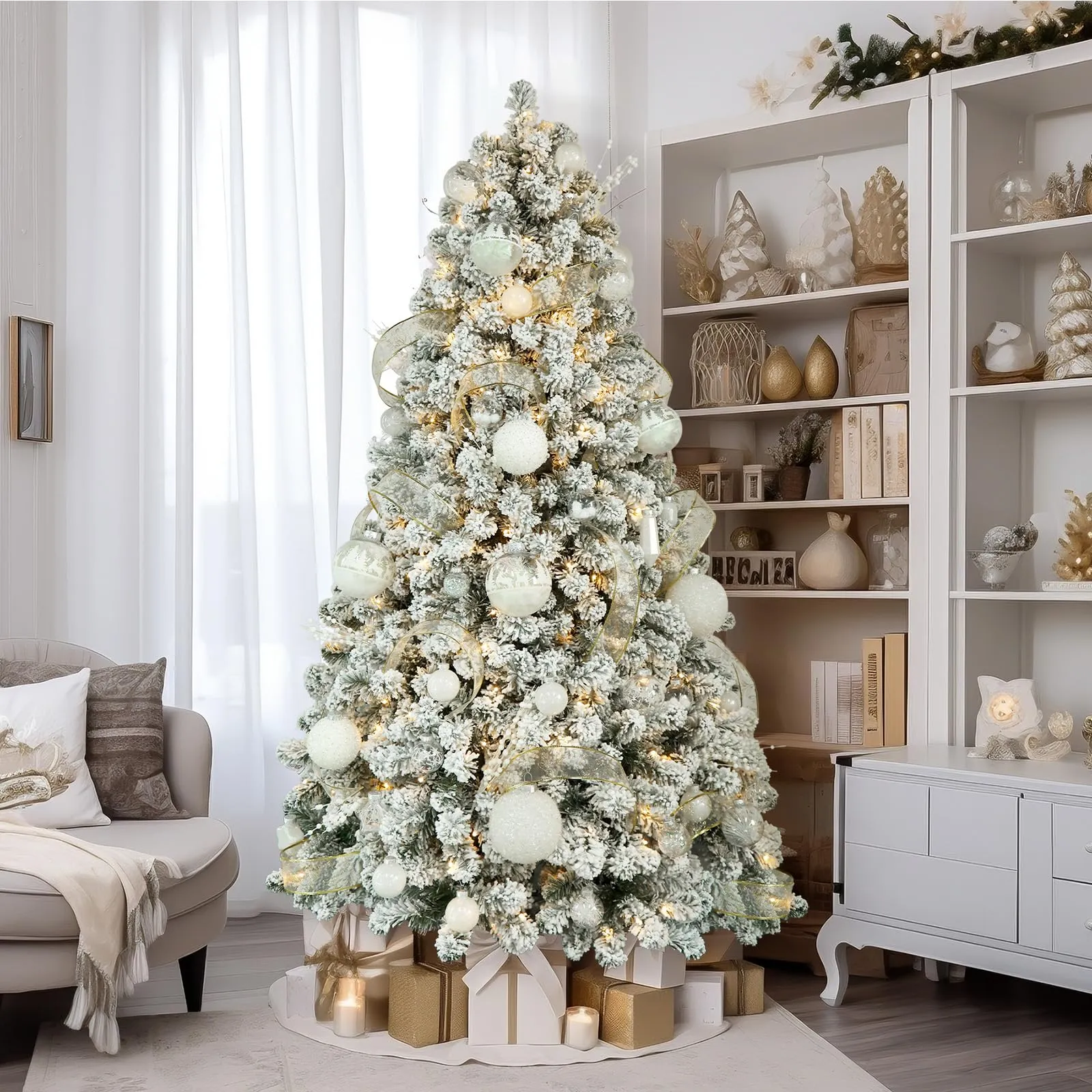 5ft Prelit Warm White Lights Snow Flocked Artificial Holiday Christmas Tree