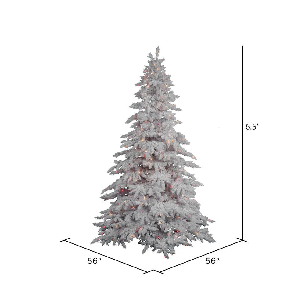6.5' Flocked White Spruce Artificial Christmas Tree Multi-Colored Lights