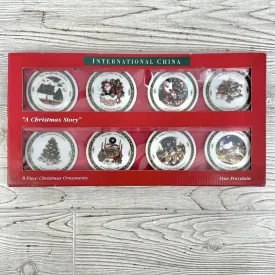 8 International China Ornaments “A Christmas Story” Porcelain 1996 Illustrated by Susan Winget w/Box /cb