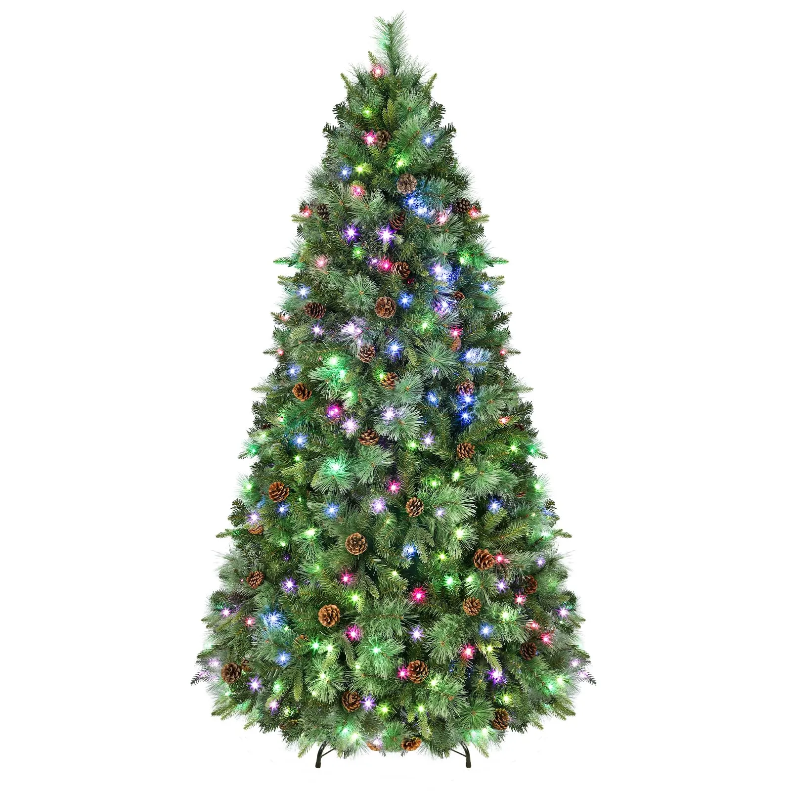 9ft Prelit Led Color Changing RGB Lights Artificial Hinged Christmas Pine Tree with Remote Control