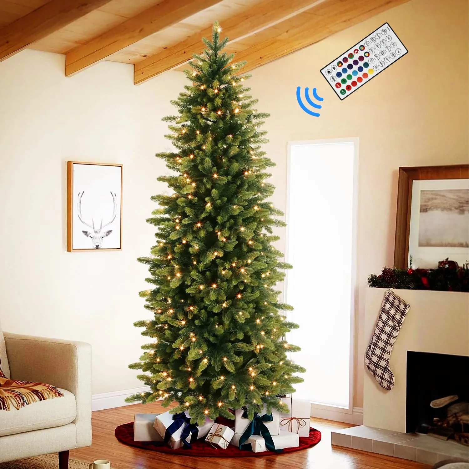 9ft Prelit Multi-Color RGB Lights Artificial Hinged Christmas Tree with Remote Control