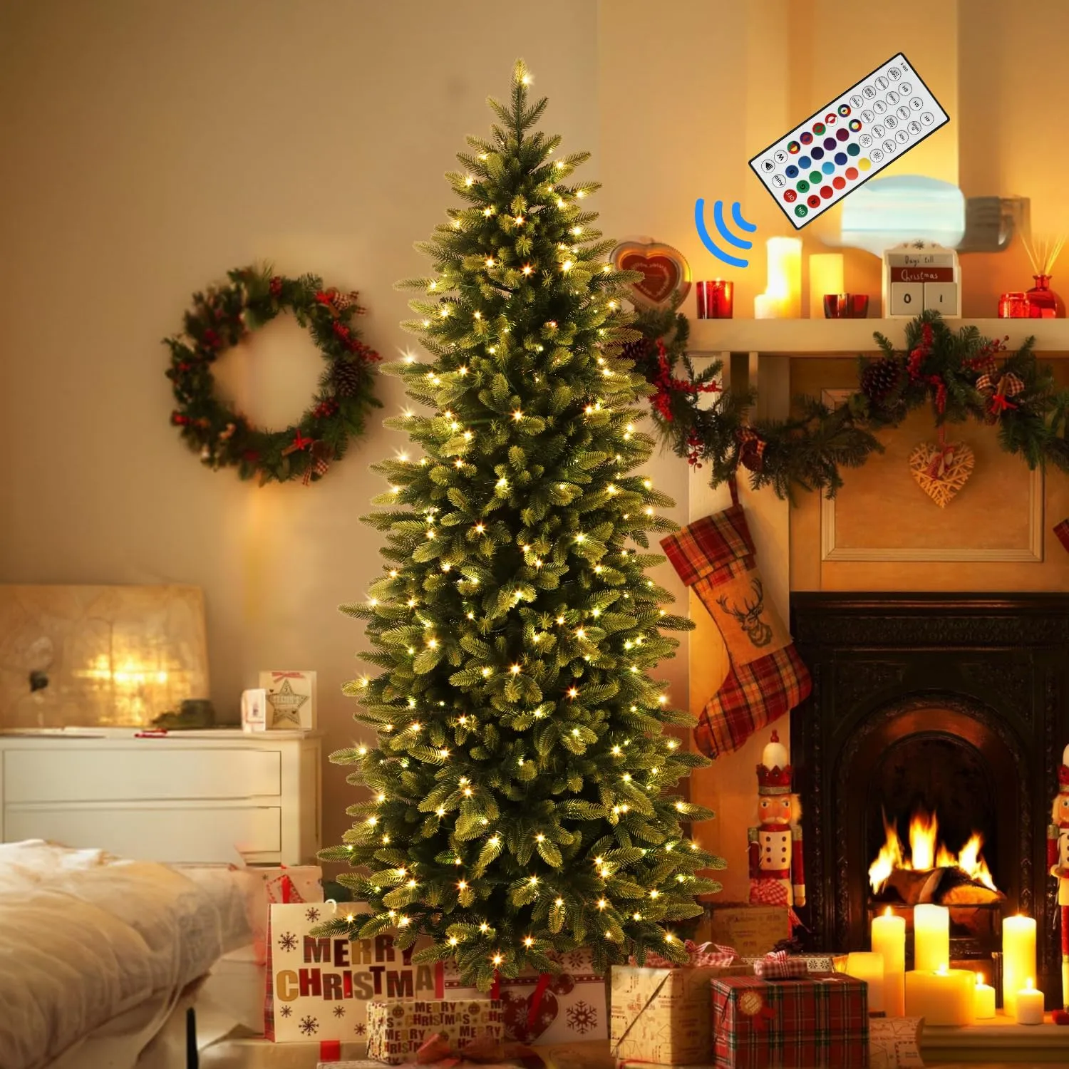 9ft Prelit Multi-Color RGB Lights Artificial Hinged Christmas Tree with Remote Control