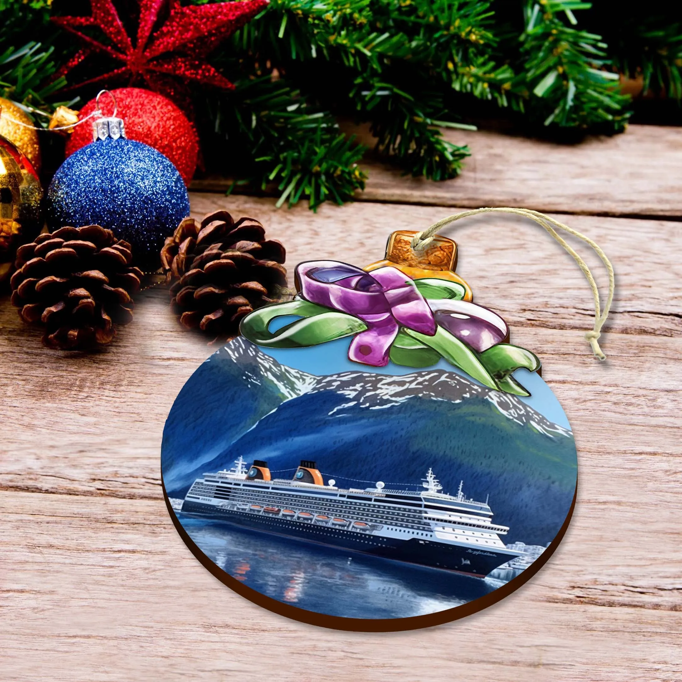 Alaskan Cruise Adventure Wooden Ornaments by G.Debrekht - Wildlife Holiday Décor - 870032