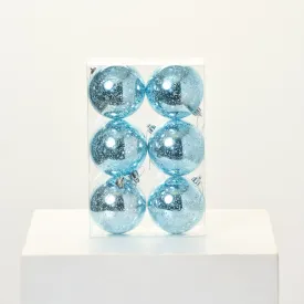 Antiqued Blue Silver Mercury Look Holiday Christmas Ball Ornament Set of 6