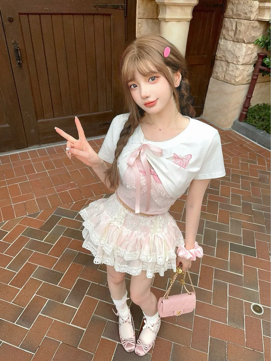 Bobon21 Lucky Butterfly Lace Suspenders