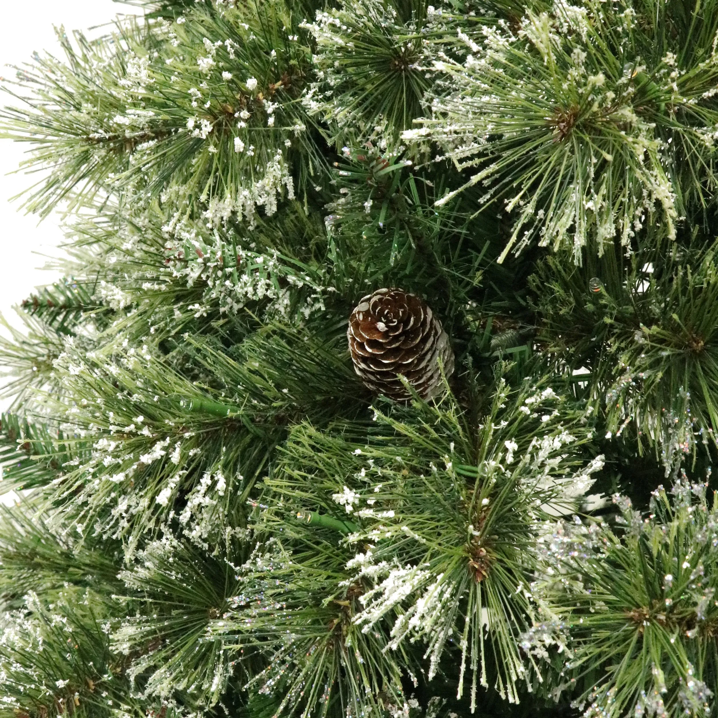 Cashmere Pine and Mixed Needles Pre-Lit Clear LED Hinged Artificial Christmas Tree with Snow and Glitter Branches and Frosted Pinecones - NH812513