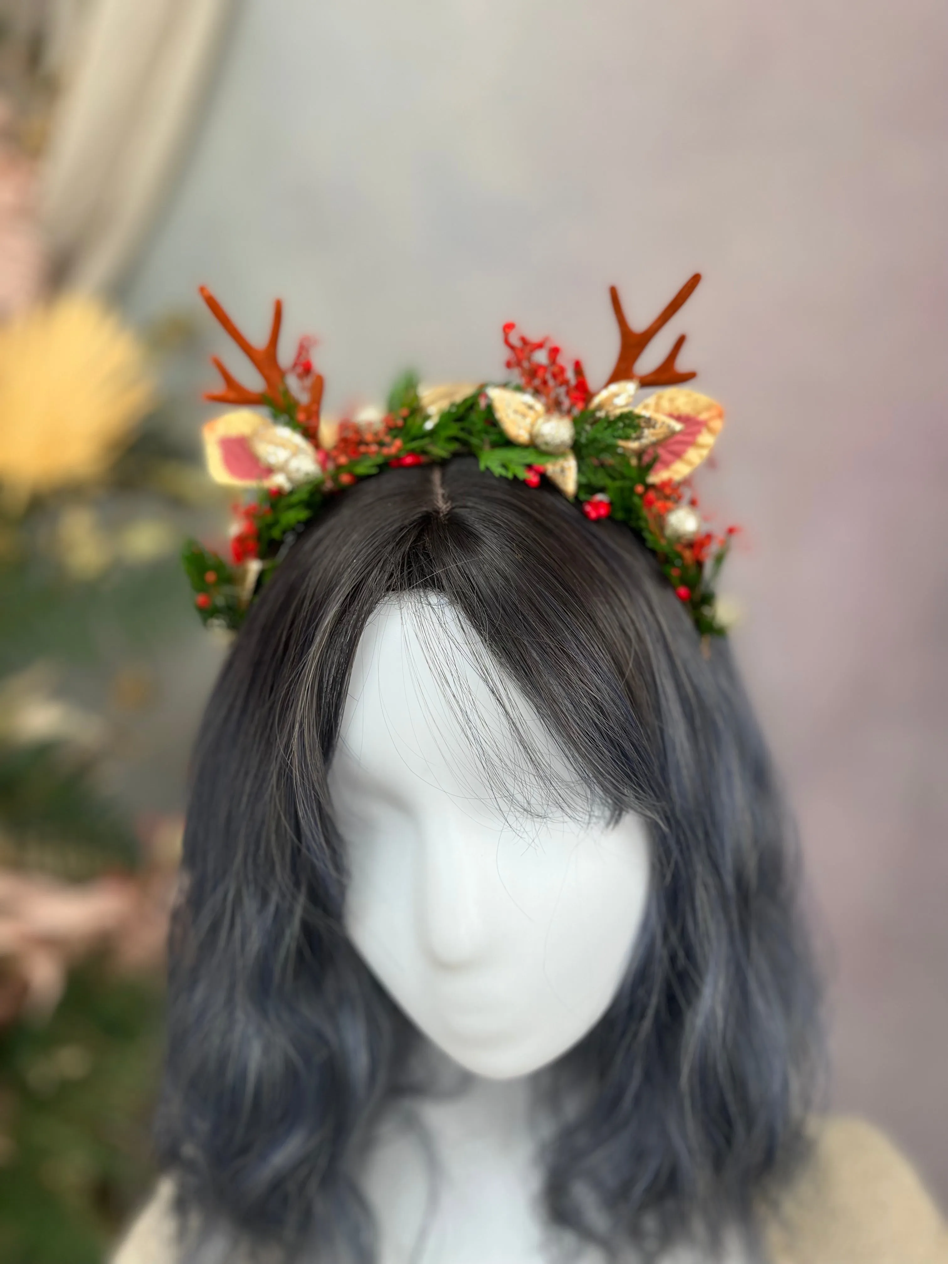 Christmas flower headband with antlers