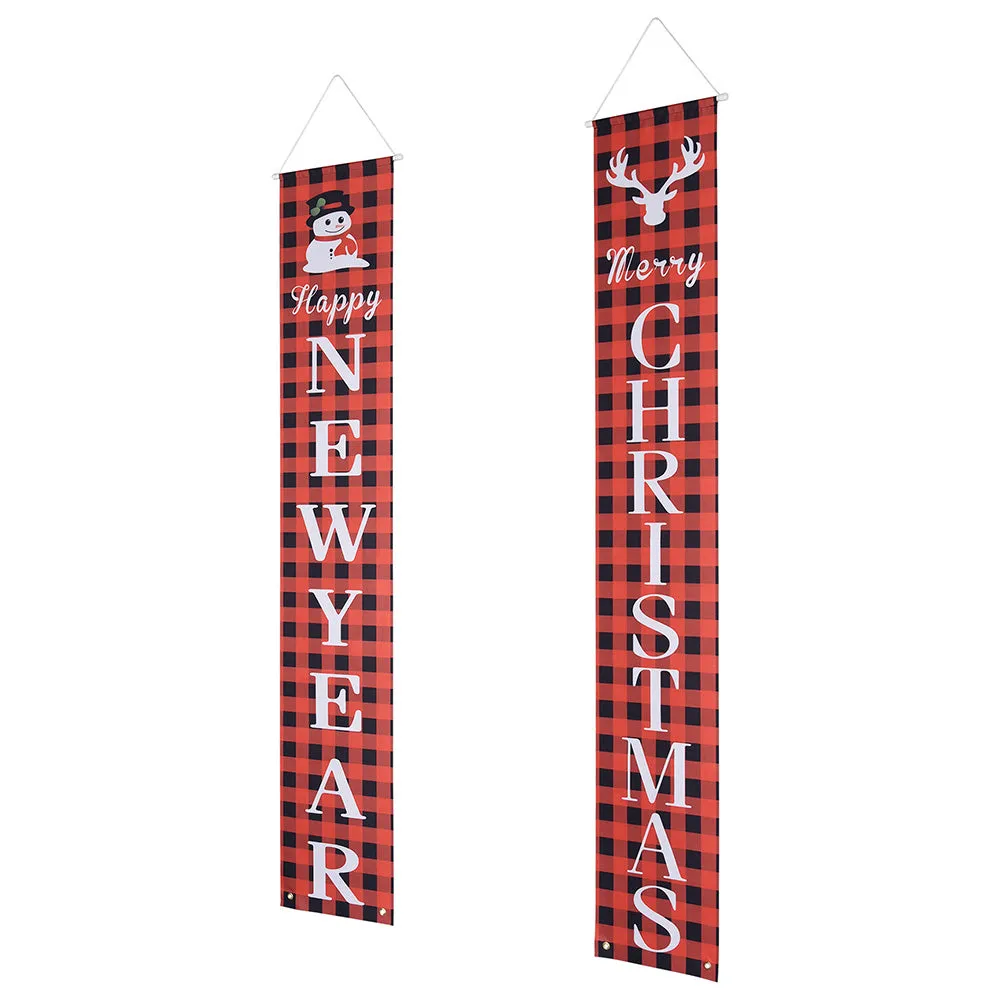 Christmas Signs Merry Christmas Happy New Year Door Sign 2 PCS