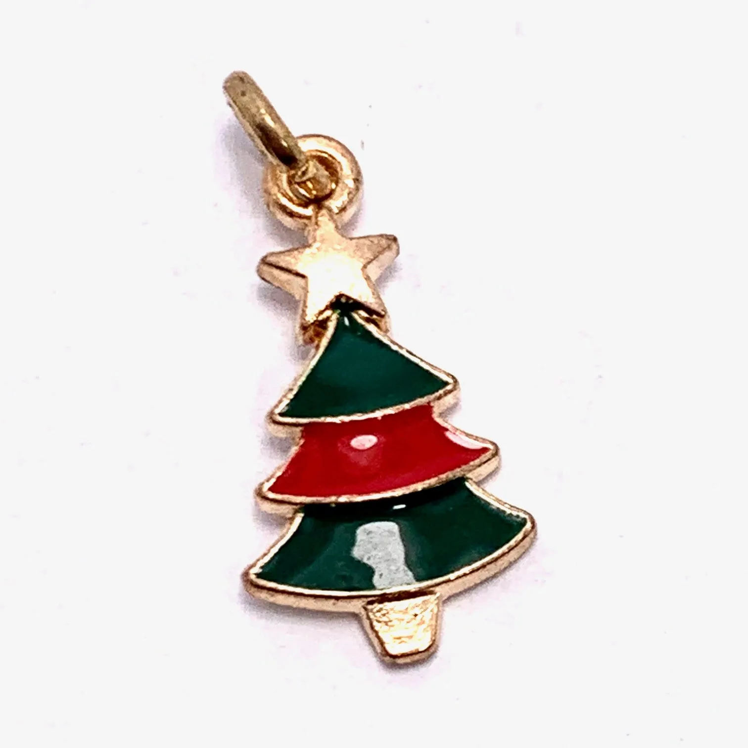 Christmas Tree Red & Green Enameled Charm