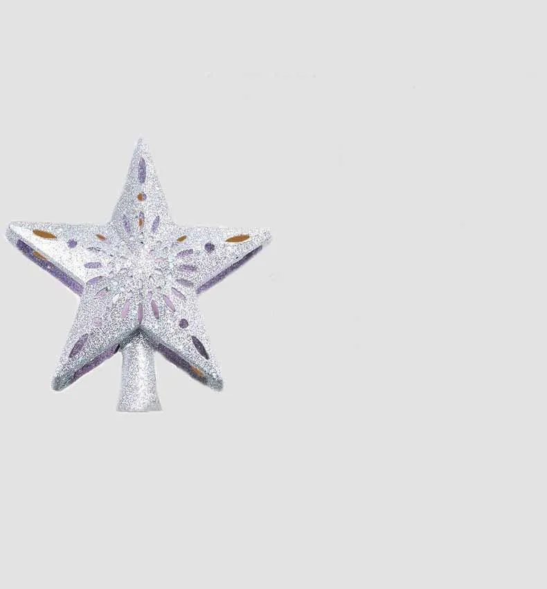 Christmas Tree Topper Star Lighted 3D Glitter Silver Snow Tree Toppers