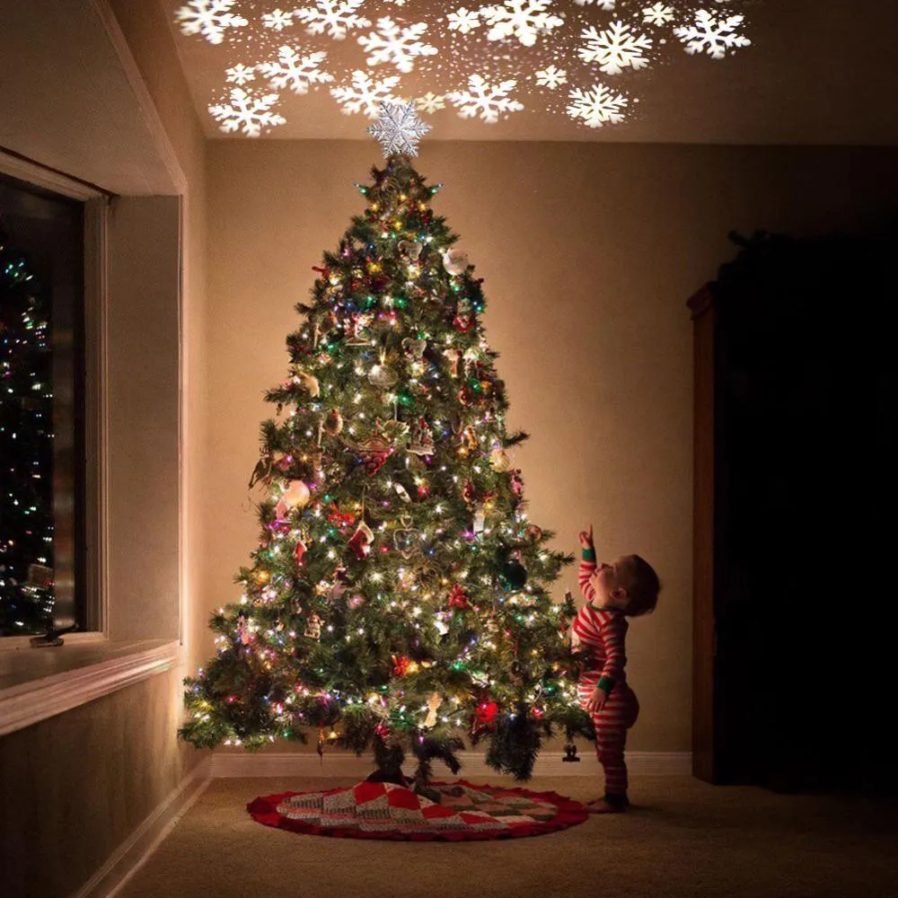Christmas Tree Topper Star Lighted 3D Glitter Silver Snow Tree Toppers