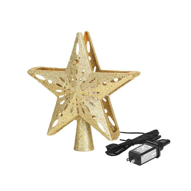 Christmas Tree Topper Star Lighted 3D Glitter Silver Snow Tree Toppers