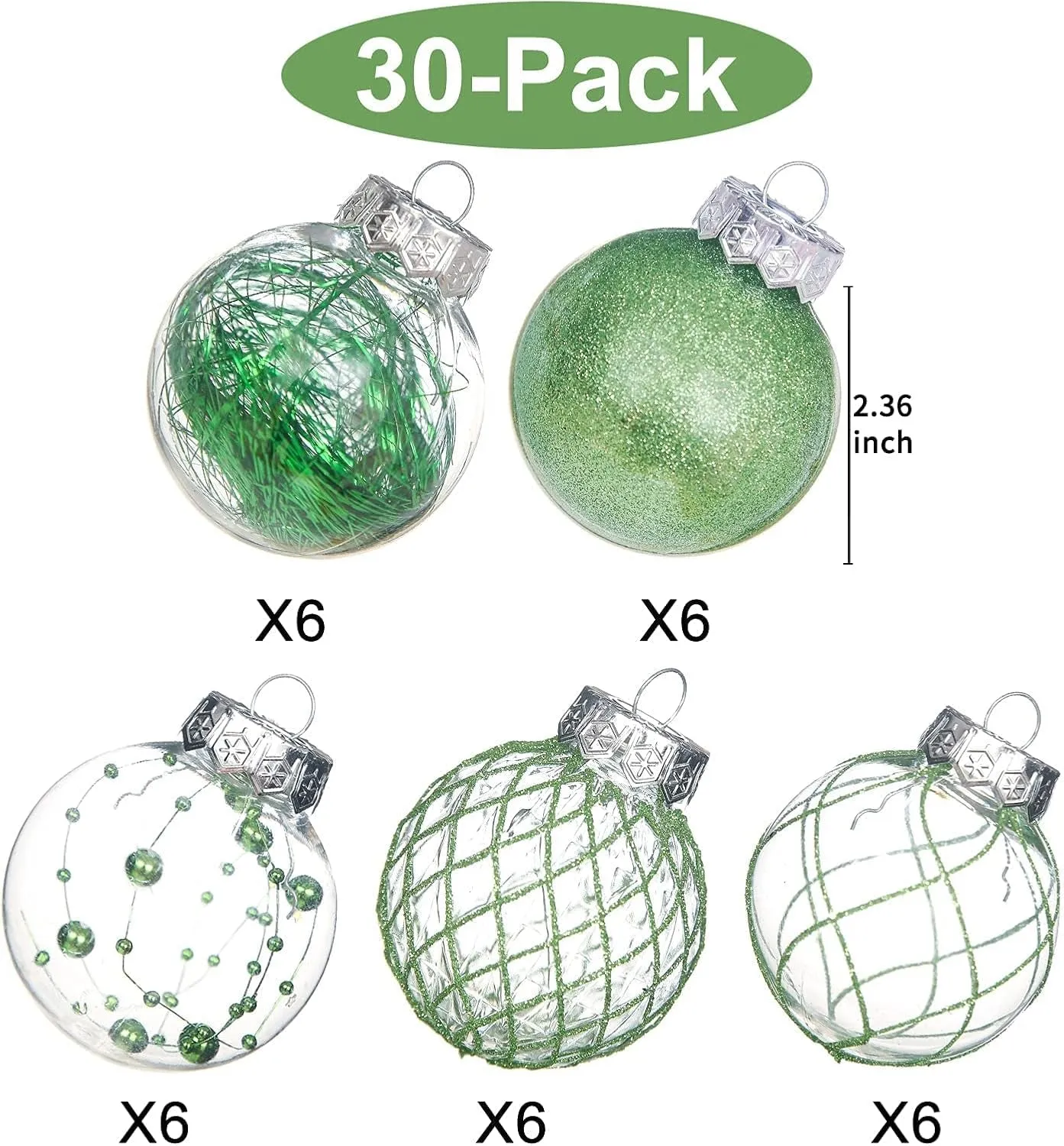 Clear Christmas Ball Ornaments, 30Ct Shatterproof
