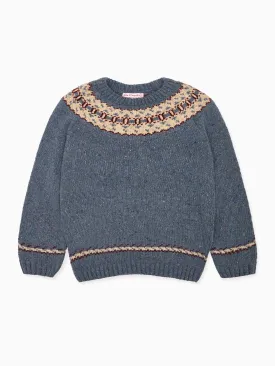 Dusty Blue Merino Fair Isle Kids Jumper