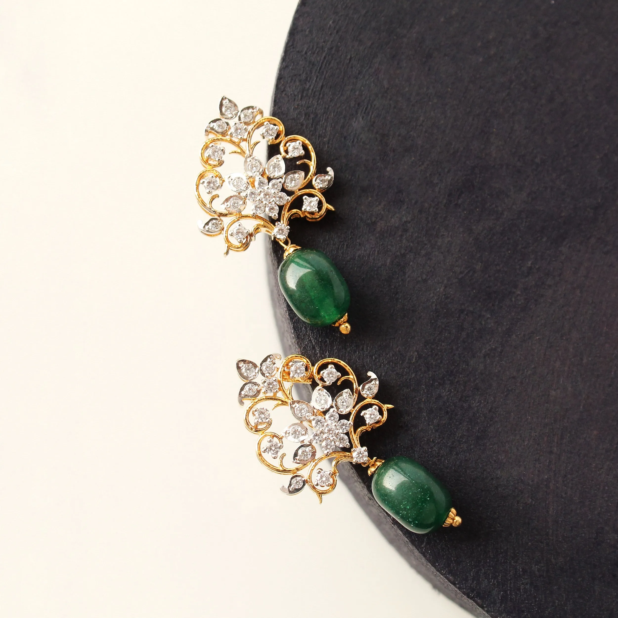 Earrings in Jade and Zircons