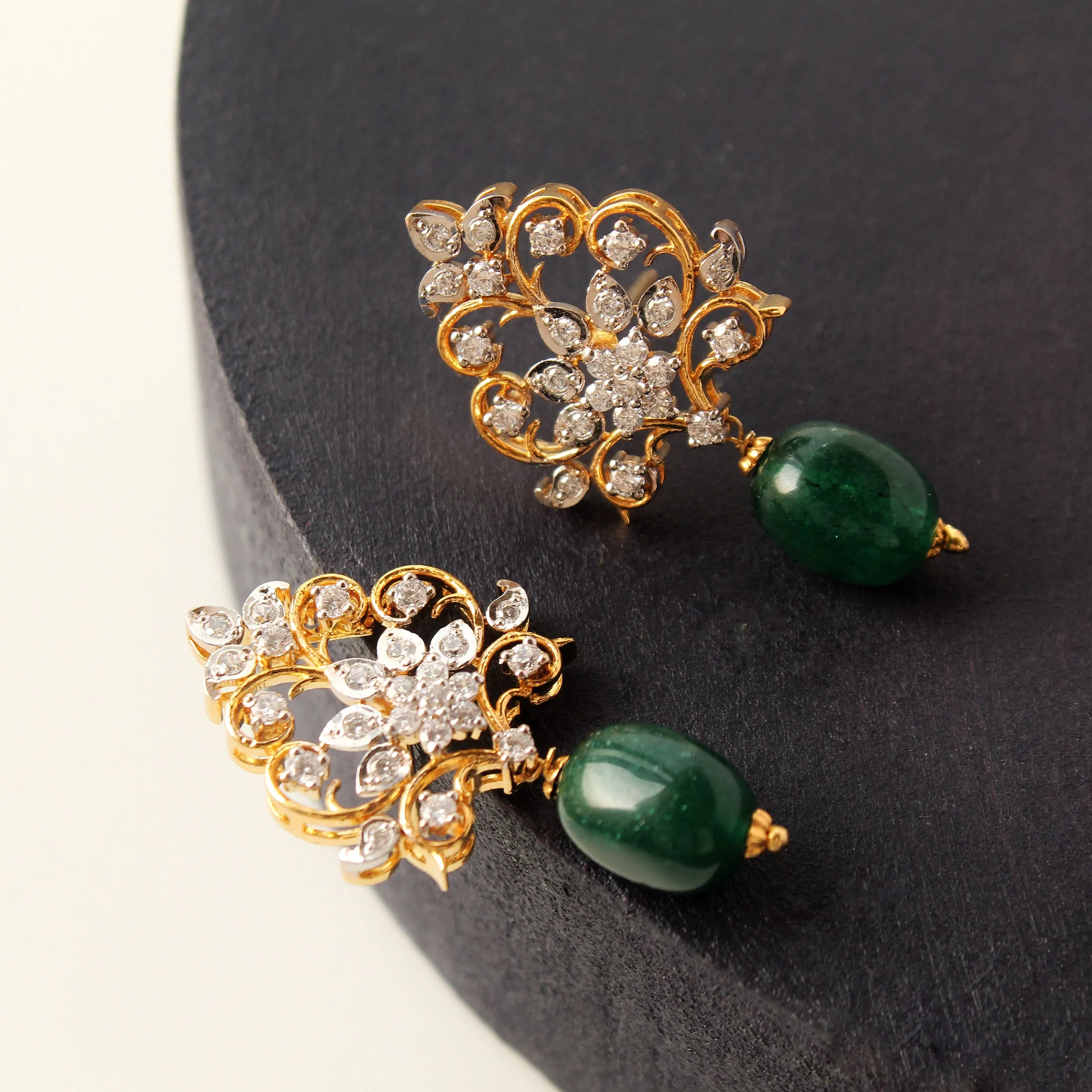 Earrings in Jade and Zircons