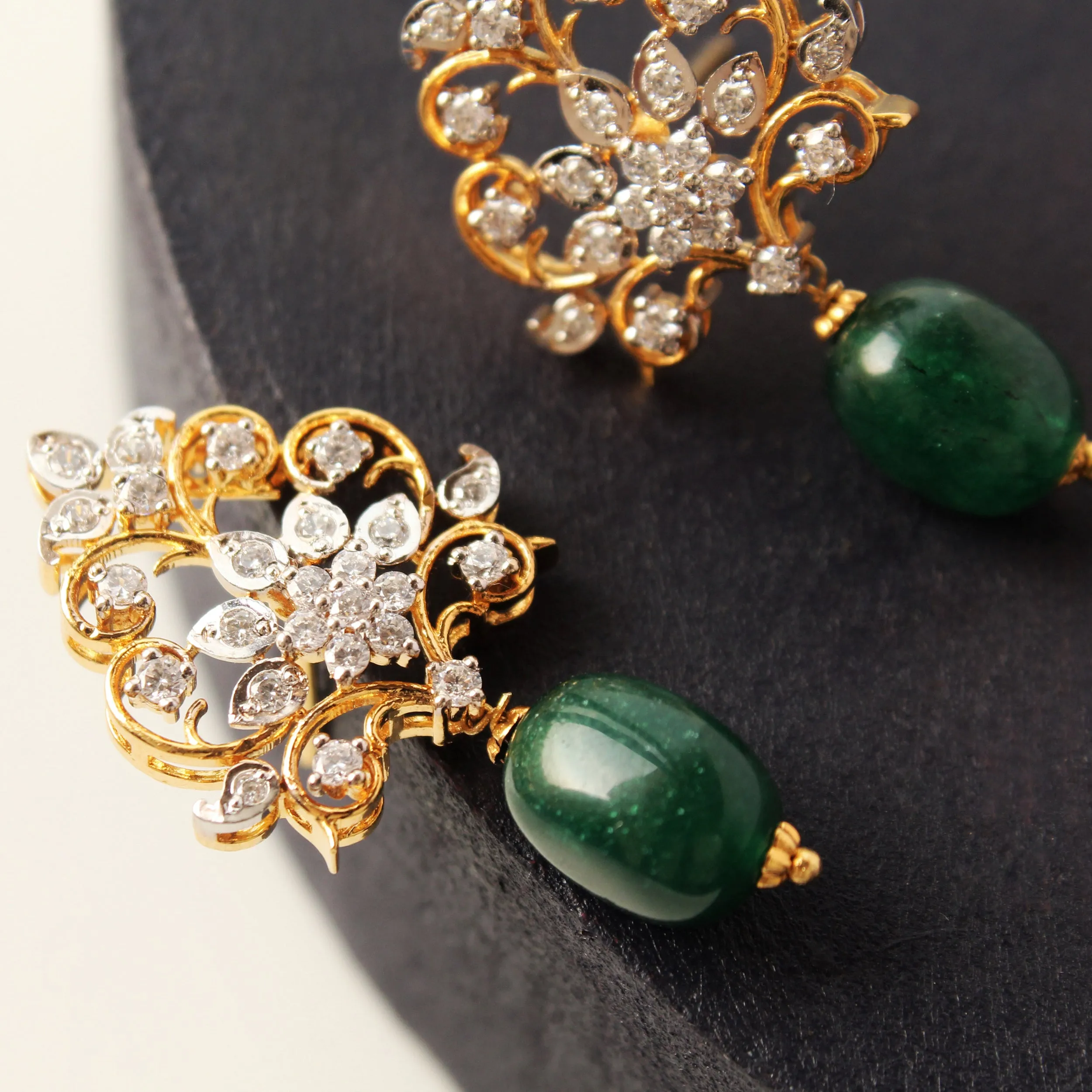 Earrings in Jade and Zircons