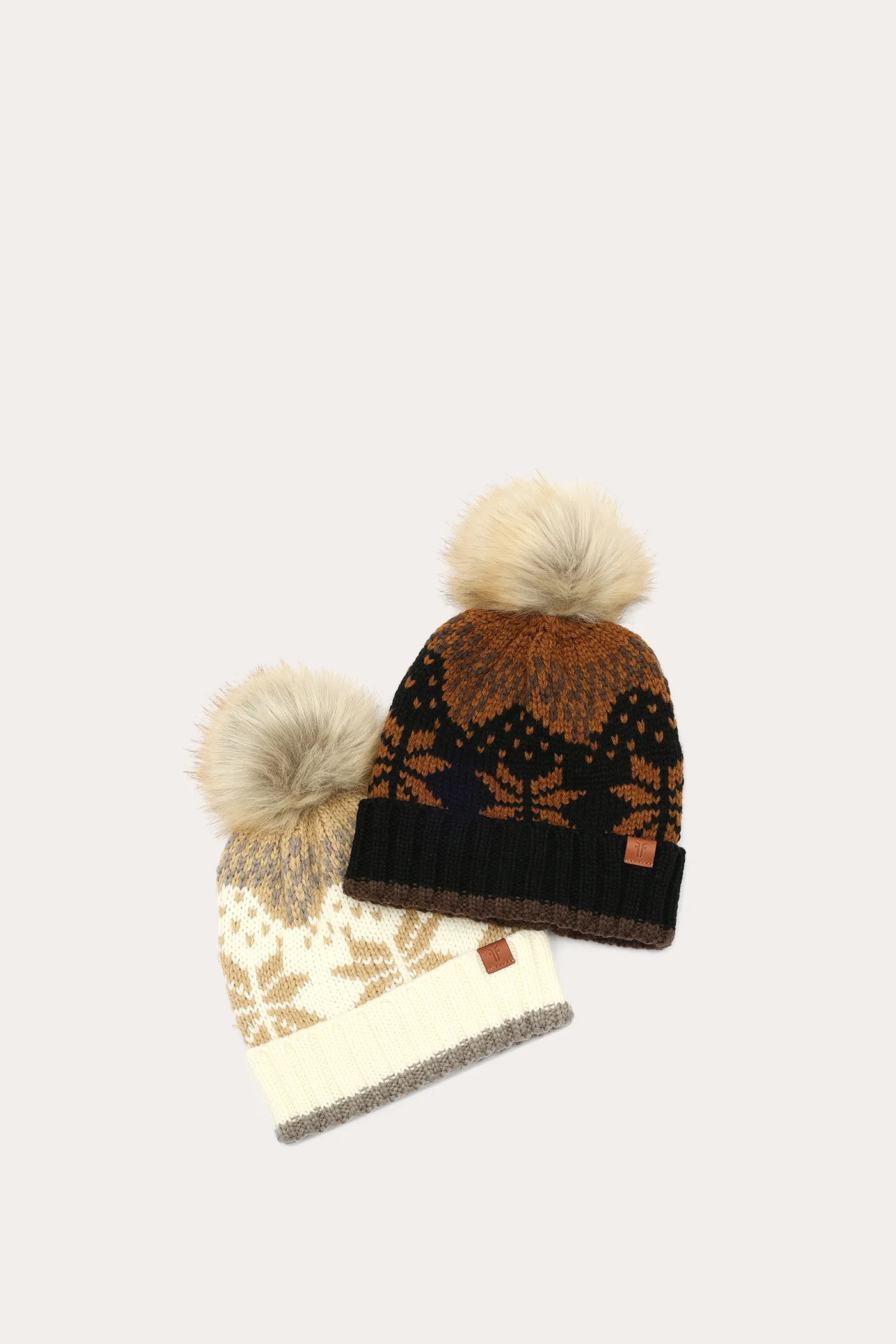 Fair Isle Beanie With Cuff & Faux Fur Pom
