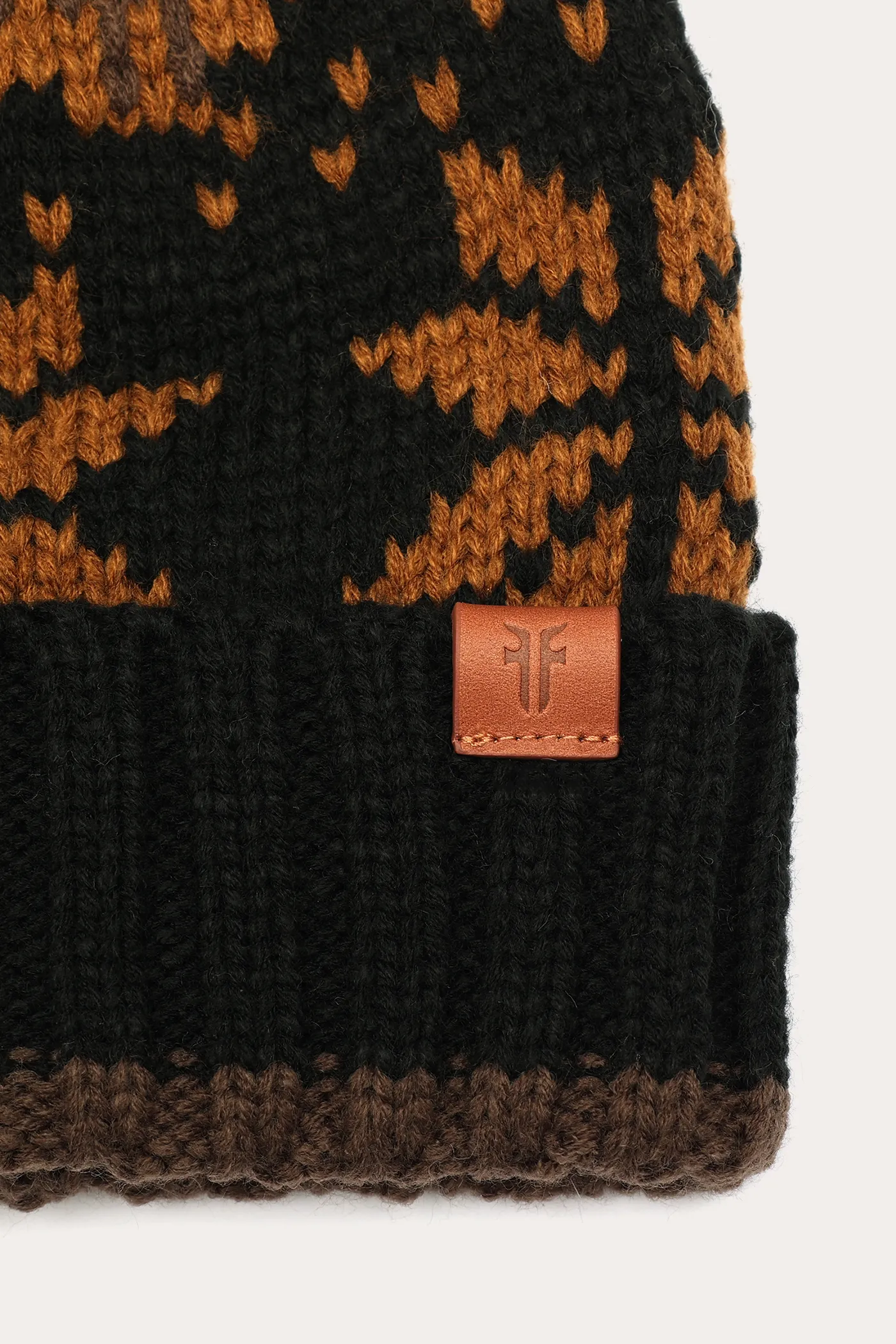 Fair Isle Beanie With Cuff & Faux Fur Pom
