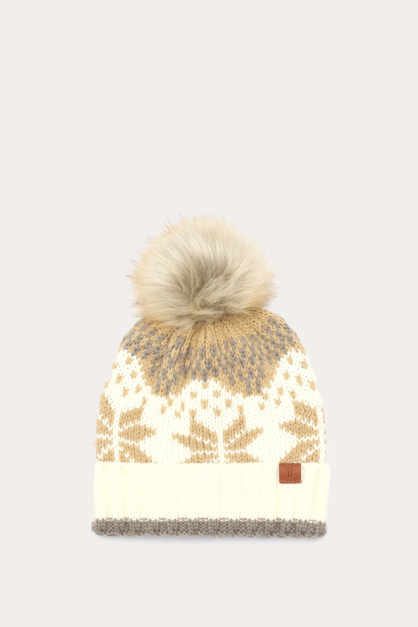 Fair Isle Beanie With Cuff & Faux Fur Pom