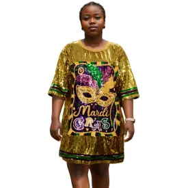 Fleur de Mardi Gras Sequined Gold Dress