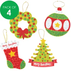 Foam Mosaic Christmas Ornaments Multi Pack - Pack of 4