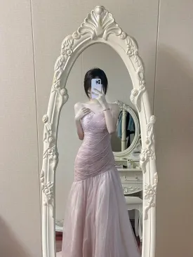 Girlary Fairy Evening Dresses Temperament Purple Pink Beading Chain Tassel Ruffle Asymmetric Bride Wedding Celebrity Gowns 2024