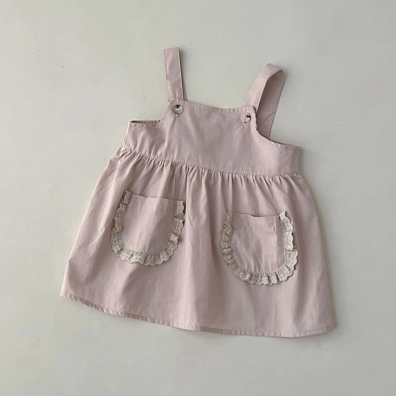 Girls Solid Suspenders Dress