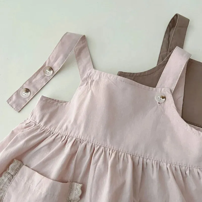 Girls Solid Suspenders Dress