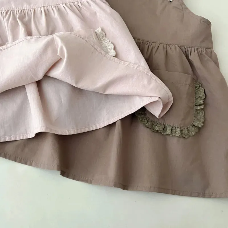 Girls Solid Suspenders Dress